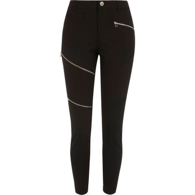 Black ponte skinny zip trousers